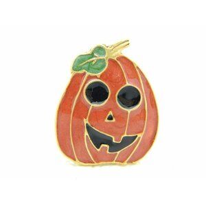 Vintage Halloween Large Eyed Pumpkin Orange Enamel Darlene Group Pin Brooch